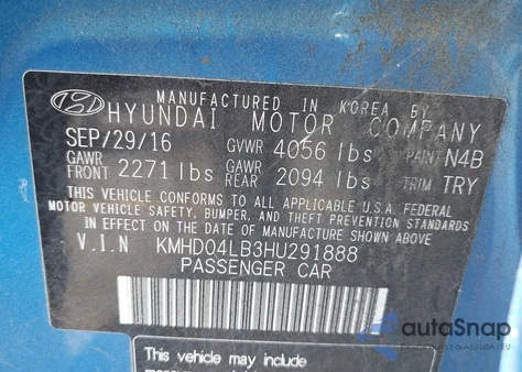 2017 Hyundai Elantra Sport z USA, uszkodzony, nr VIN KMHD04LB3HU291888